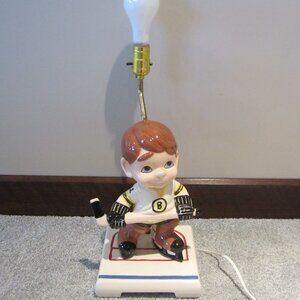 Boston Bruins Hockey Player Vintage Ceramic Lamp Arnels - Used/Works- No Shade